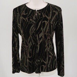 Libra Full Zip Sparkly Dress Jacket Black w Silver and Gold Thread Detail Small